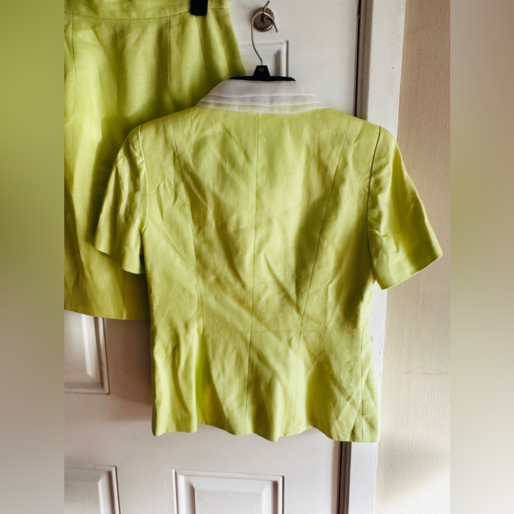 Laura Madrigano VINTAGE lime green suit Jackie O Vibes Sz 6p 100% linen - Picture 3 of 7